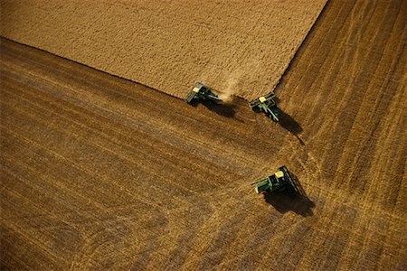 farm and overhead and tractor - Aerial view of Wheat Harvest Stock Photo - Premium Royalty-Free, Code: 600-00003370