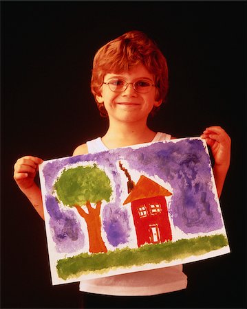 drawings by children - Portrait of Boy Holding Painting Stock Photo - Premium Royalty-Free, Code: 600-00042427