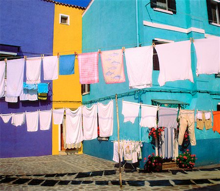 Clothes Lines, Island of Burano Venetian Lagoon, Italy Foto de stock - Sin royalties Premium, Código: 600-00043374