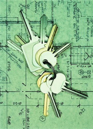 Keys on Floor Plans Stock Photo - Premium Royalty-Free, Code: 600-00055191