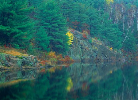 Forest and Rocks in Autumn with Reflections on Lake, Near Sudbury, Ontario, Canada Stock Photo - Premium Royalty-Free, Code: 600-00059325