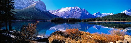 panoramic alberta pictures - Reflections on Upper Kananaskis Lake, Kananaskis Country, Alberta, Canada Stock Photo - Premium Royalty-Free, Code: 600-00053376