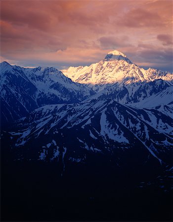 simsearch:600-00174382,k - Snow Covered Mountains at Sunset, Alaska, USA Foto de stock - Royalty Free Premium, Número: 600-00067454