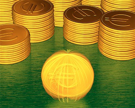 save water illustration - Stacks of Coins and Spinning Coin With Euro Symbols Stock Photo - Premium Royalty-Free, Code: 600-00077457