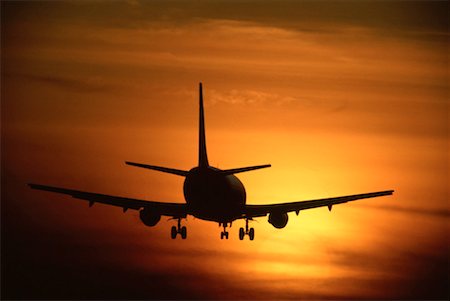 Plane Landing at Sunset Foto de stock - Sin royalties Premium, Código: 600-00172566