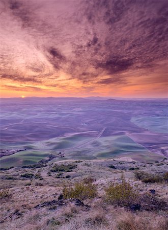 Lever du soleil, Steptoe Butte, comté de Whitman, Washington State, USA Photographie de stock - Premium Libres de Droits, Code: 600-00172668