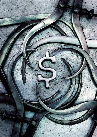 símbolo monetario - Callipers around Dollar Sign Foto de stock - Sin royalties Premium, Código: 600-00270105