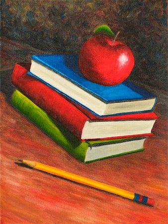 School Books With Apple and Pencil Foto de stock - Sin royalties Premium, Código: 600-00806672