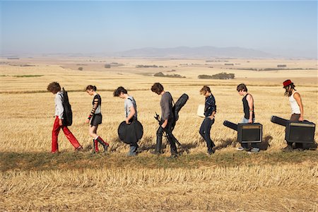 people guitar case - Group Walking Stock Photo - Premium Royalty-Free, Code: 600-00848487