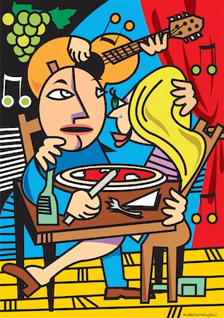 dinner live music - Illustration of Couple In a Restaurant Stock Photo - Premium Royalty-Free, Code: 600-00917541