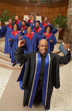 pictures of african americans singing in church - Gospel Choir and Minister Stock Photo - Premium Royalty-Free, Code: 600-00984053