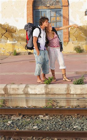 Couple Waiting for Train Stock Photo - Premium Royalty-Free, Code: 600-01015556