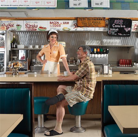 retro women crossed legs - Customer and Waitress at Diner Stock Photo - Premium Royalty-Free, Code: 600-01041443