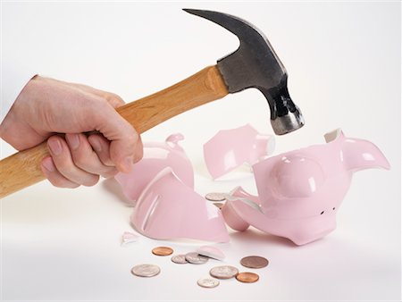 simsearch:600-02670662,k - Piggy Bank and Hammer Stock Photo - Premium Royalty-Free, Code: 600-01073571