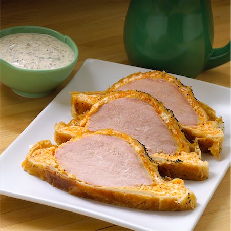 Puff Pastry Baked Peameal Pork with Mustard Sour Cream Stock Photo - Premium Royalty-Free, Code: 600-01083398