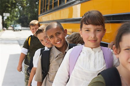 school bus and children - Children Boarding School Bus Stock Photo - Premium Royalty-Free, Code: 600-01184668