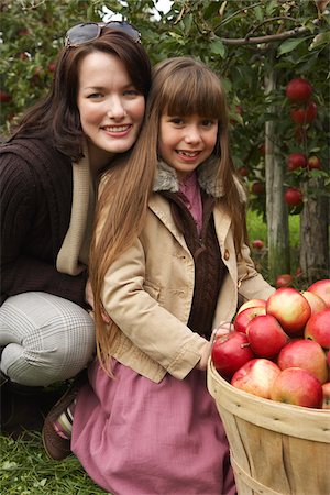 filling basket - Mother and Daughter in Apple Orchard Stock Photo - Premium Royalty-Free, Code: 600-01196584