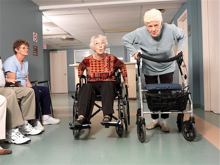 funny elderly people pictures - Senior Women Racing in Hospital Hallway Stock Photo - Premium Royalty-Free, Code: 600-01236157