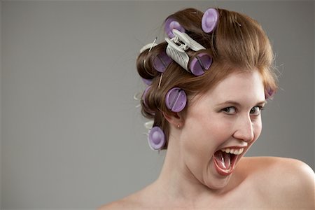 simsearch:700-01586129,k - Woman with Curlers in Hair Stock Photo - Premium Royalty-Free, Code: 600-01276033