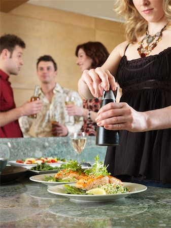 salmon, dinner - Friends at Dinner Party Stock Photo - Premium Royalty-Free, Code: 600-01276490