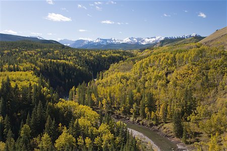 Vue d'ensemble de la vallée de la rivière, Sheep River Provincial Park, Kananaskis Country, Alberta, Canada Photographie de stock - Premium Libres de Droits, Code: 600-01296496