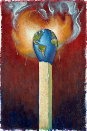 polluting globe - Illustration of the World at the Tip of a Burning Match Stock Photo - Premium Royalty-Free, Code: 600-01374526