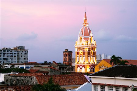 Cathédrale de Carthagène et les toits, Cartagena, Colombia Photographie de stock - Premium Libres de Droits, Code: 600-01593975