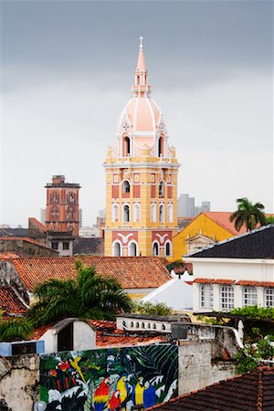 Cathédrale de Carthagène et les toits, Cartagena, Colombia Photographie de stock - Premium Libres de Droits, Code: 600-01593987