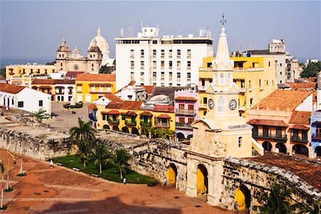 Plaza de los Coches and Puerta de Reloj, Cartagena, Colombia Foto de stock - Sin royalties Premium, Código: 600-01593995