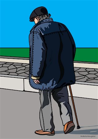 simsearch:700-01194896,k - Illustration of Man Walking with Cane Stock Photo - Premium Royalty-Free, Code: 600-01607214