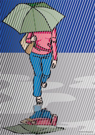 Illustration of Woman Walking in the Rain Stock Photo - Premium Royalty-Free, Code: 600-01607231