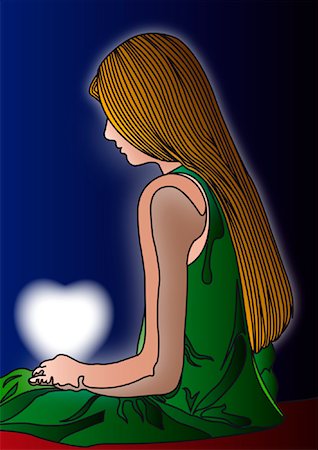 Illustration of Girl with Glowing Heart Stock Photo - Premium Royalty-Free, Code: 600-01633149