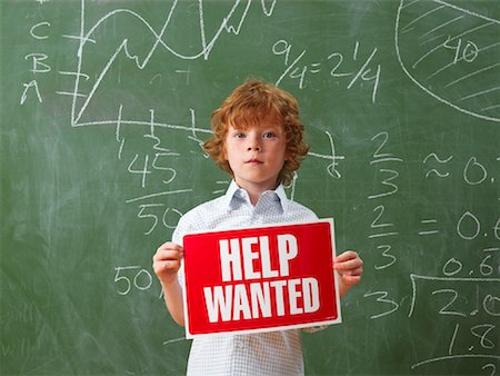 private school - Boy Holding Help Wanted Sign Foto de stock - Sin royalties Premium, Código: 600-01646308