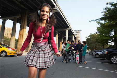 street with city background - Teenaged Girl Listening to Music Stock Photo - Premium Royalty-Free, Code: 600-01764095