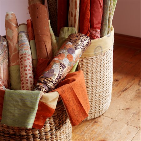 Rolls of Fabric in Baskets Stock Photo - Premium Royalty-Free, Code: 600-01788144