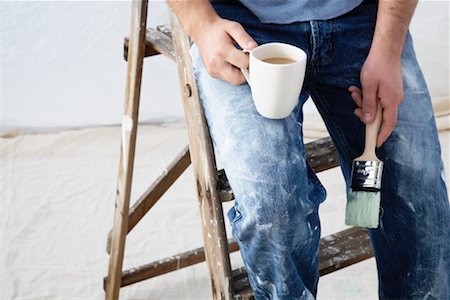 painter (artwork) - Painter Sitting on Ladder with Coffee Stock Photo - Premium Royalty-Free, Code: 600-01827117