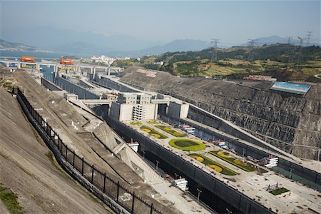 Les trois Gorges Barrage, la rivière Yangtze, Hubei, Chine Photographie de stock - Premium Libres de Droits, Code: 600-01837784