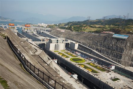 presa - The Three Gorges Dam, Yangtze River, Hubei, China Foto de stock - Sin royalties Premium, Código: 600-01837784