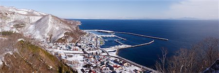 panorama and city - Overview of Fishing Port, Rausu, Shiretoko Peninsula, Hokkaido, Japan Stock Photo - Premium Royalty-Free, Code: 600-02056256