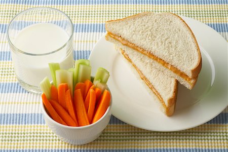 Soy Butter Sandwich, Glass of Milk, and Vegetables Stock Photo - Premium Royalty-Free, Code: 600-02056463