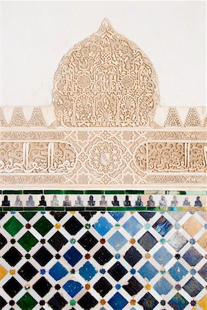 Moorish Carving and Tilework, Alhambra Palace, Granada, Andalucia, Spain Stock Photo - Premium Royalty-Free, Code: 600-02056792