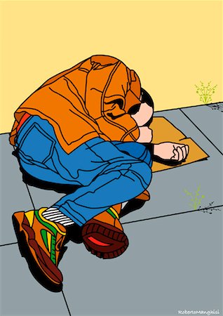 drawing (visual aid) - Illustration of Homeless Person Stock Photo - Premium Royalty-Free, Code: 600-02071137