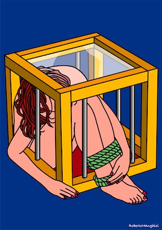 drawing (visual aid) - Illustration of Woman in Cage Stock Photo - Premium Royalty-Free, Code: 600-02071132