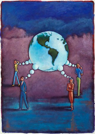 earth future - Illustration of Four People Thinking and Creating World as Thought Bubble Stock Photo - Premium Royalty-Free, Code: 600-02265070