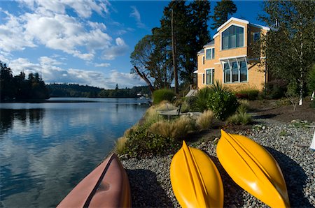 Canoes on Shore, Bainbridge Island, Puget Sound, Washington, USA Foto de stock - Sin royalties Premium, Código: 600-02265104