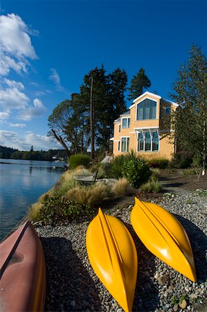 puget sound - Canoes on Shore, Bainbridge Island, Puget Sound, Washington, USA Foto de stock - Sin royalties Premium, Código: 600-02265105