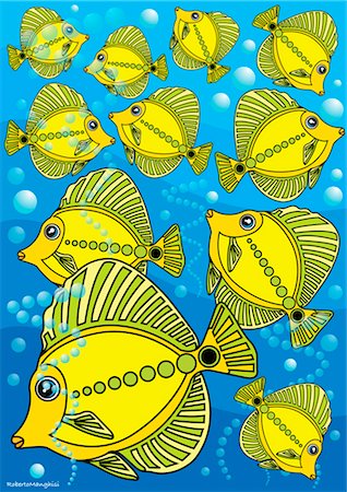 pez tropical - Illustration of School of Yellow Fish Foto de stock - Sin royalties Premium, Código: 600-02348780