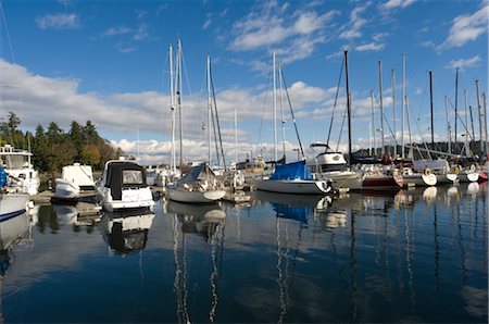 Boats at marina, Eagle Harbor, Winslow, Bainbridge Island, Washington, USA Foto de stock - Sin royalties Premium, Código: 600-02377280