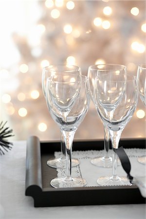 dinner party trays - Tray of Wine Glasses at Christmas Stock Photo - Premium Royalty-Free, Code: 600-02637880