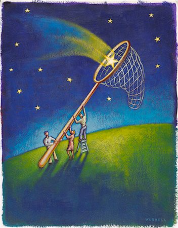 dream and concept - Illustration of People Catching Stars in Net Stock Photo - Premium Royalty-Free, Code: 600-02633752